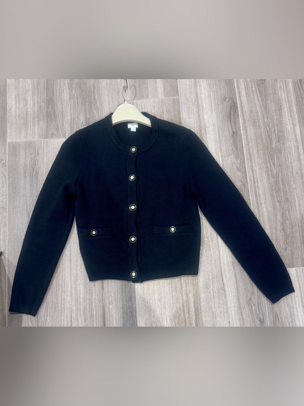 J. Crew Black Knit Button Cardigan Blazer with Gold Buttons